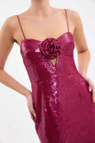 Niulatu Sheath Spaghetti Straps Burgundy Sleeveless Long Sequin Prom Dress Evening Dresses HZ1110
