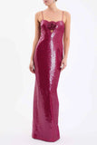 Niulatu Sheath Spaghetti Straps Burgundy Sleeveless Long Sequin Prom Dress Evening Dresses HZ1110
