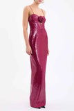 Niulatu Sheath Spaghetti Straps Burgundy Sleeveless Long Sequin Prom Dress Evening Dresses HZ1110
