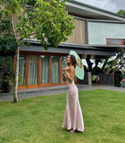 Niulatu Spaghetti Straps Pink Backless Evening Dress Long Prom Dress HZ1007