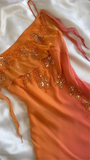 Niulatu Spaghetti Straps Ombre Orange Chiffon Beaded Prom Dress Evening Gown HZ1007
