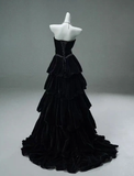 Niulatu Black A-line Layered Evening Dress Black Strapless Evening Gown HZ1007
