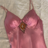 Niulatu Pink Spaghetti Straps Satin Beaded Evening Dress Long Prom Dress HZ1007