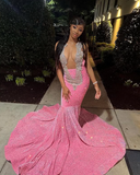 Niulatu Pink Beaded Sequins Evening Dress Mermaid Prom Dress HZ1007