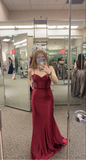 Niulatu Burgundy Spaghetti Straps Mermaid Evening Dress Burgundy Prom Gown HZ1007