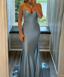 Niulatu Spaghetti Straps Blue Appliques Mermaid Prom Evening Dress HZ1007