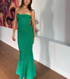 Niulatu Green Satin Strapless Mermaid Evening Dress Long Prom Dress HZ1007