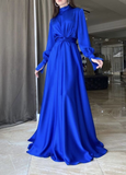 Niulatu Blue A-line Long Sleeves Prom Dress Royal Blue Evening Dress HZ1007