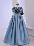 Niulatu Satin Lace Long Prom Dress Off Shoulder Evening Dress HZ1007