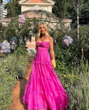 Niulatu Pink Formal Occasion Dress Sweetheart Long Party Dress Tiered Sleeveless Sexy Evening Dress HZ1007