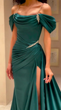 Niulatu Mermaid Evening Dress High Split Long With Pleats Beads HZ1007