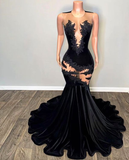 Niulatu Lace Applique Prom Dress Black Mermaid Evening Dress HZ1007