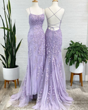 Niulatu Strap Mermaid Lace Appliques Tulle Prom Dresses Long Criss Cross Backless Formal Evening Dress HZ1007