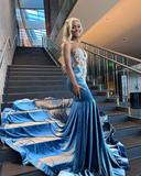 Niulatu Blue Mermaid Lace African Prom Dress Evening Dress HZ1007