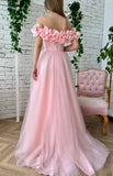 Niulatu A-Line Tulle Off The Shoulder Long Evening Prom Dress With Slit HZ1103