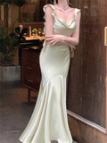 Niulatu Mermaid Sleeveless Mint Green Long Prom Dress HZ1110