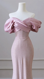 Niulatu Mermaid Off The Shoulder Sequin Pink Long Prom Dress HZ1110