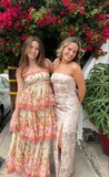 Niulatu Ball Gown Spaghetti Straps Pink Flowers Long Prom Dress HZ1110