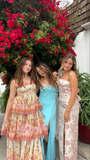Niulatu Ball Gown Spaghetti Straps Pink Flowers Long Prom Dress HZ1110