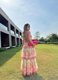 Niulatu Ball Gown Spaghetti Straps Pink Flowers Long Prom Dress HZ1110