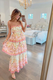 Niulatu Ball Gown Spaghetti Straps Pink Flowers Long Prom Dress HZ1110