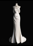 Niulatu Mermaid Strapless Sleeveless Satin White Long Prom Dress HZ1110