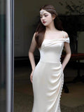 Niulatu Mermaid Sleeveless Silk Satin Long Prom Dresses HZ1110