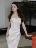 Niulatu Mermaid Sleeveless Silk Satin Long Prom Dresses HZ1110
