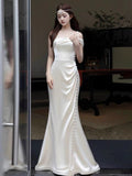Niulatu Mermaid Sleeveless Silk Satin Long Prom Dresses HZ1110