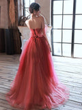 Niulatu A line Off The Shoulder Long Red Tulle Prom Dresses HZ1110