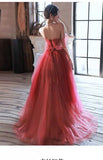 Niulatu A line Off The Shoulder Long Red Tulle Prom Dresses HZ1110