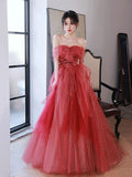Niulatu A line Off The Shoulder Long Red Tulle Prom Dresses HZ1110