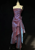 Niulatu High Low Straps Grape Ruffles Prom Dresses HZ1110