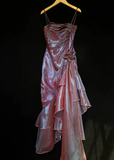 Niulatu High Low Straps Grape Ruffles Prom Dresses HZ1110