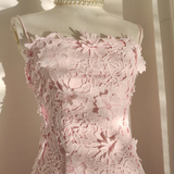 Niulatu A Line Spaghetti Straps Pink Lace Vacation Dresses Short Birthday Outfits SD330