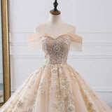 Niulatu Ball Gown Off The Shoulder Lace Long Prom Dresses HZ1110