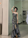 Niulatu Sheath Sweetheart Sleeveless Satin Burgundy Long Prom Dresses SD2399