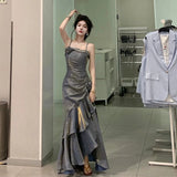 Niulatu Mermaid Spaghetti Straps Prom Dresses Gray Long Party Dress SD1309