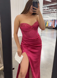 Niulatu Mermaid Spaghetti Straps Hot Pink Long Satin Prom Dresses Formal Evening Dress SD2411
