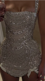 Niulatu Sheath Square Neck Champagne Beads Sequin Mini Short Formal 8th Grade Homecoming Dresses Middle School Short Cocktail Dress Hoco Outfits HZ1214