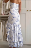 Niulatu Strapless Mermaid Evening Dress SAtin Print Floral Ruffless Party Prom Dress HZ1007