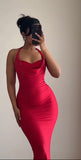 Pretty Mermaid Halter Red Satin Prom Dresses Black Girl Graduation Dress HZ1214