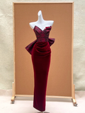 Pretty Mermaid Sweetheart Wine Red Satin Long Prom Dresses Graduation Dress Evening Gowns HZ1214
