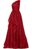 Gorgeous A line One Shoulder Red Chiffon Birthday Dress Prom Dress Graduation Dresses HZ1214