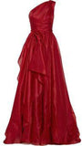 Gorgeous A line One Shoulder Red Chiffon Birthday Dress Prom Dress Graduation Dresses HZ1214