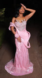 Gorgeous Mermaid Sweetheart Pink Satin Sequin Long Prom Dress Party Dress Graduation Dresses HZ1214