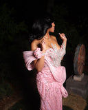 Gorgeous Mermaid Sweetheart Pink Satin Sequin Long Prom Dress Party Dress Graduation Dresses HZ1214