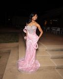 Gorgeous Mermaid Sweetheart Pink Satin Sequin Long Prom Dress Party Dress Graduation Dresses HZ1214