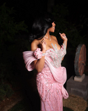 Gorgeous Mermaid Sweetheart Pink Satin Sequin Long Prom Dress Party Dress Graduation Dresses HZ1214