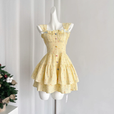 Niulatu A line Strapless Sleeveless Yellow Floral Holiday Dresses Beach Dress Birthday Outfits SD289